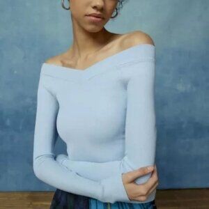 BDG Shannen Off-The-Shoulder Long Sleeve Tee Size XS Baby Blue NWOT UO